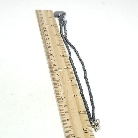 Vintage Beaded Hematite Gray Silver Tone Heart Shape Pendant Necklace, 90s Style - Picture 4 of 5